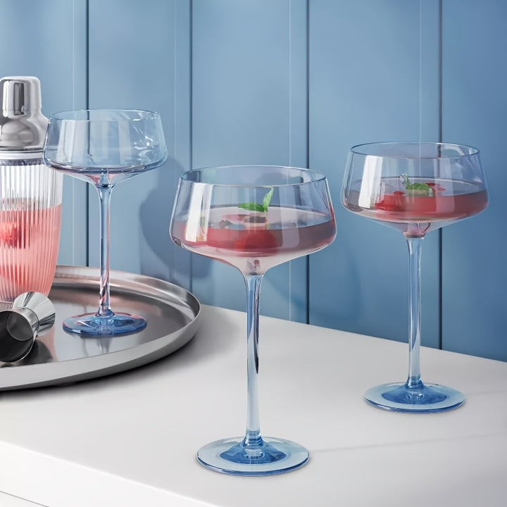 Piper Blue Glass Coupe, Set of 4