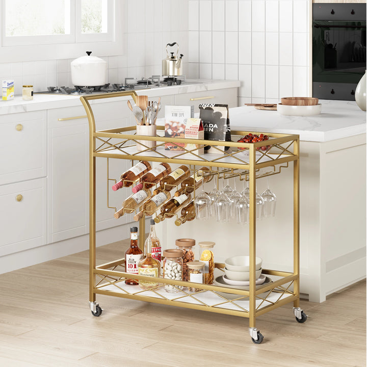 Becca Gold Metal Bar Cart with Wine Rack