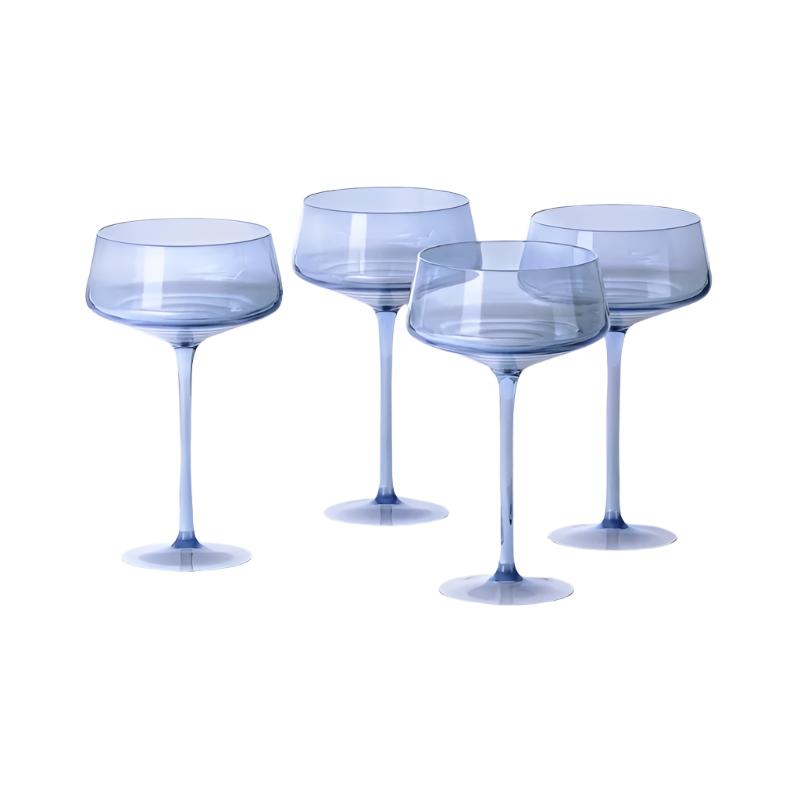 Piper Blue Glass Coupe, Set of 4