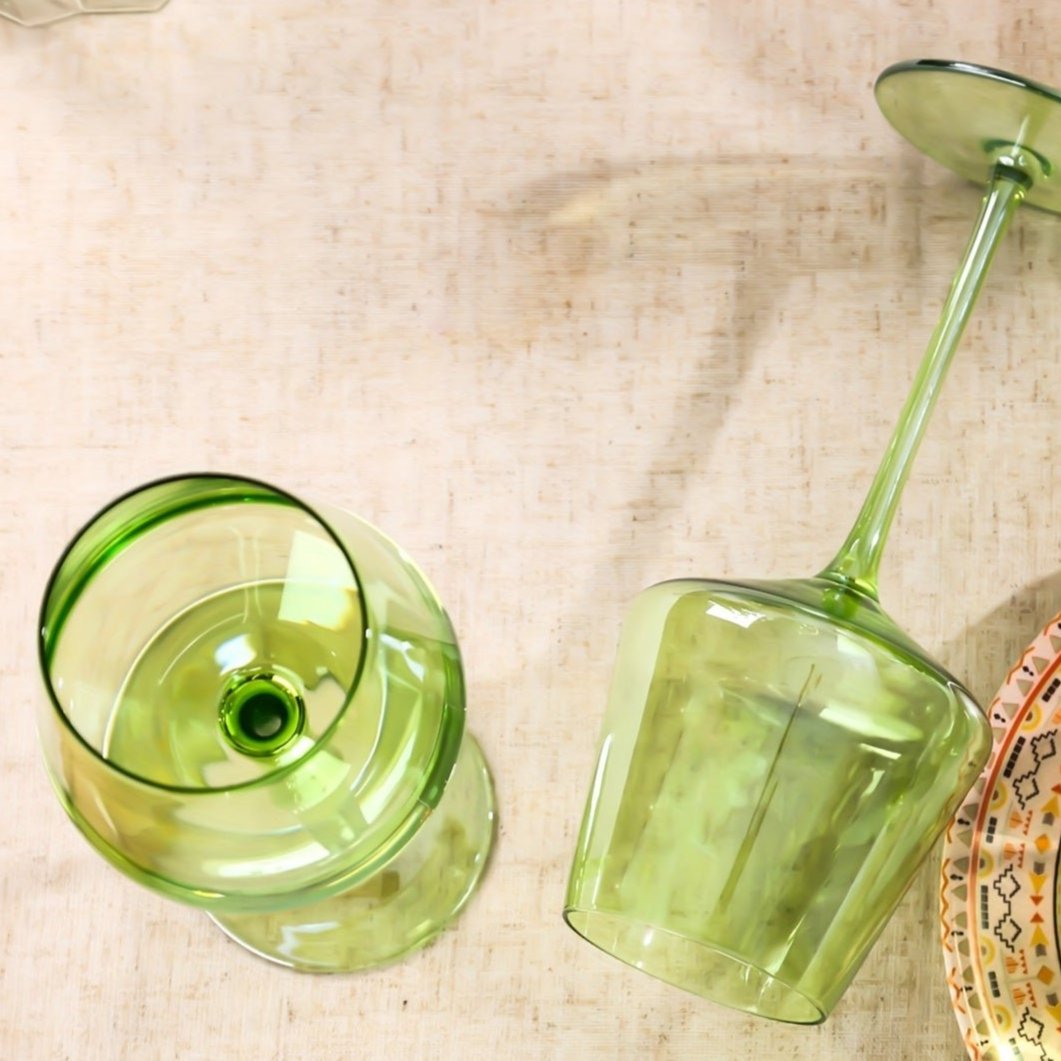 Flora Green Wine Glasses, Set of 6