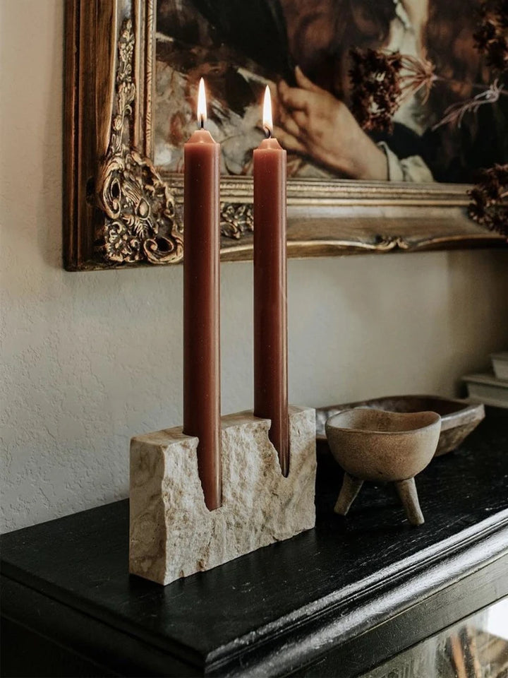 Olive Marble Candlestick Holder