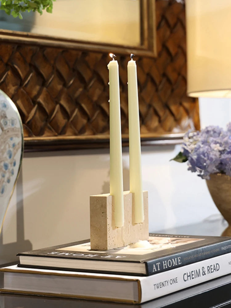Olive Marble Candlestick Holder