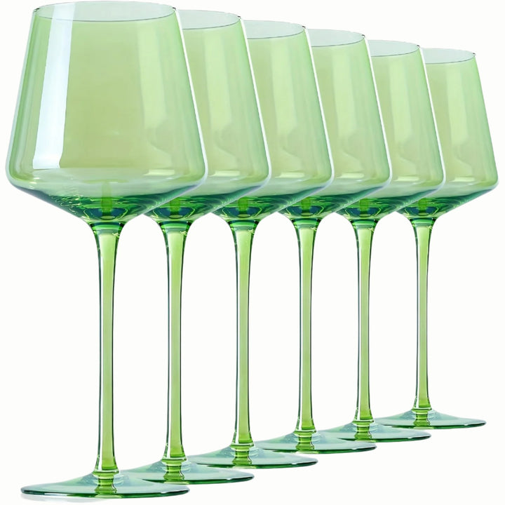 Flora Green Wine Glasses, Set of 6